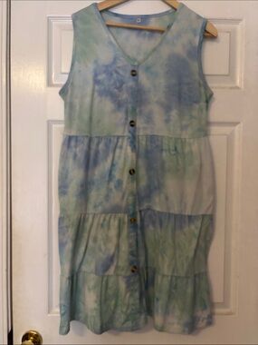 Sleeveless Tie-Dye Mini Dress with Buttons